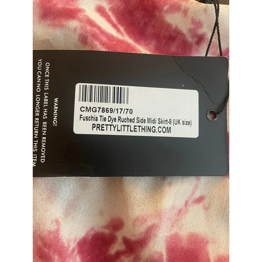 NWT PrettyLittleThing Fuchsia Tie Dye Ruched Side Midi Skirt Size 4